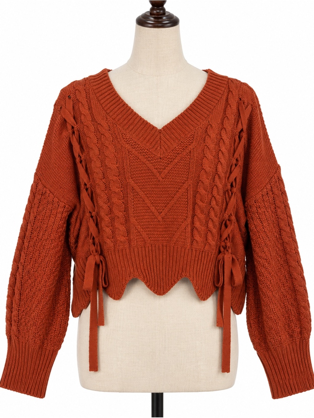 Rust burnt orange chunky laced cable knit sweater y2k Gilmore academic cottage